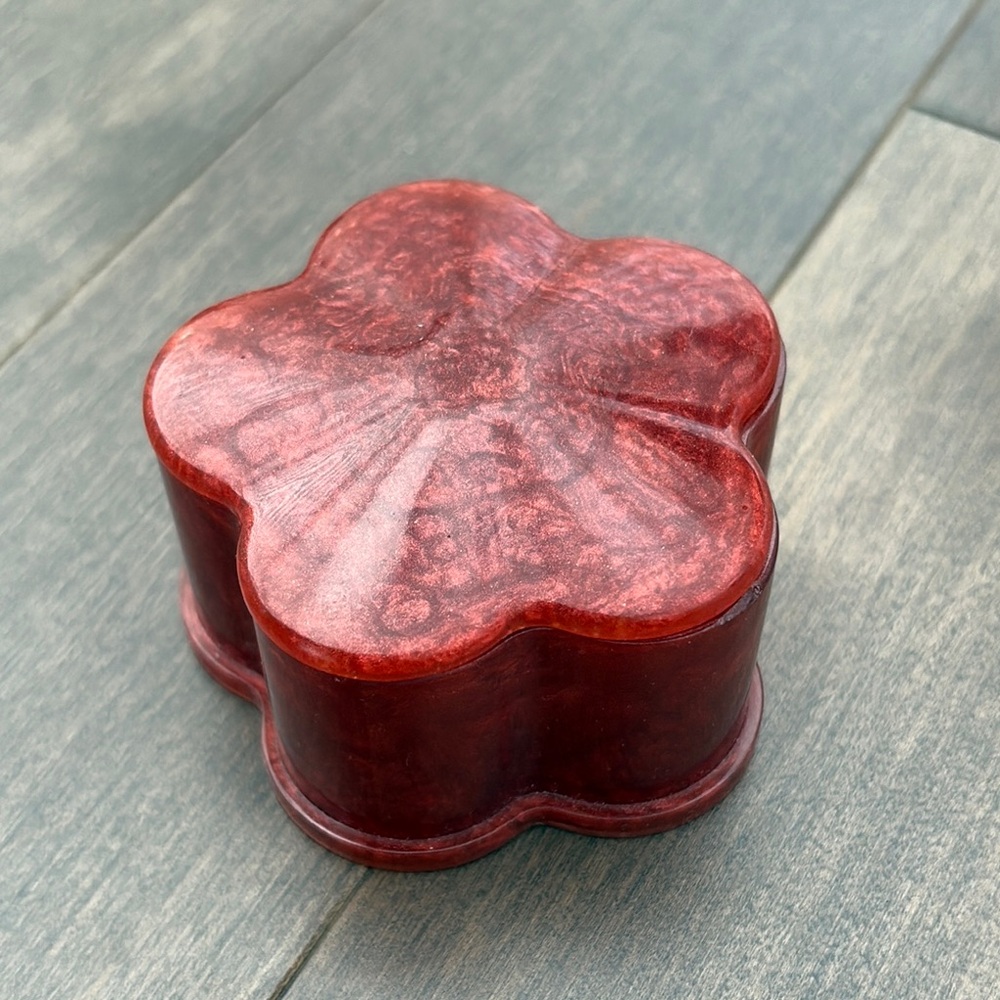 Handmade Resin Red Flower-Shaped Decorative Jewellery Trinket Box, Home Decor